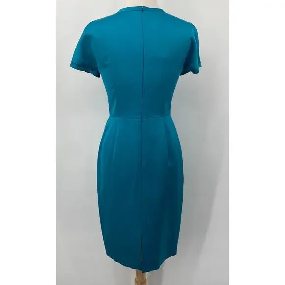 Escada Sheath Dress Knee Length Short Sleeve Teal Blue $1075 MRSP NEW Womens 6